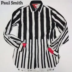 Paul Smith ポールスミス　総柄　ストライプ シャツ ブラック×ホワイトのサムネイル