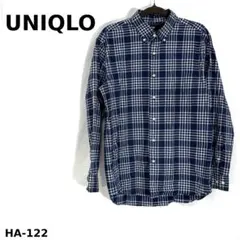ユニクロ チェック ボタンダウン 長袖シャツ ネイビー 紺 M 綿