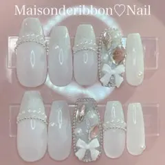 ♡量産型ネイルチップ マグネット ブライダル 韓国 フレンチガーリー オーダー♡