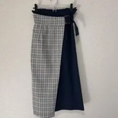 マジェスティックレゴン スカート ロング チェック ネイビー ウエストゴム