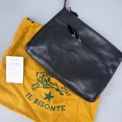IL BISONTE ショルダーバッグ ロゴ型押し 黒 レザー