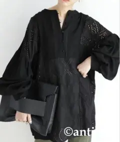 《極美品》antiquaアンティカパッチワークレースシャツ ブラック高評価完売品のサムネイル
