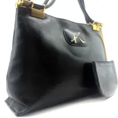 ✨美品✨キタムラ2 ハンドバッグ Kロゴ 抜きデザイン 本革 ブラック 