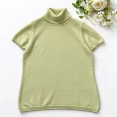 ユニクロ カシミヤ100％ 半袖タートルネックニット L ライトグリーン
