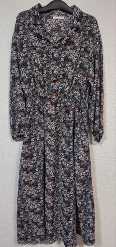 花柄シャツワンピース 長袖 ロング丈