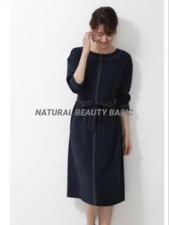 NATURAL BEAUTY BASIC ネイビー M ワンピース ステッチ
