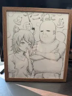【手描きイラスト】水墨画　筆ペン　ヤニねこ　ヤニ子&大家