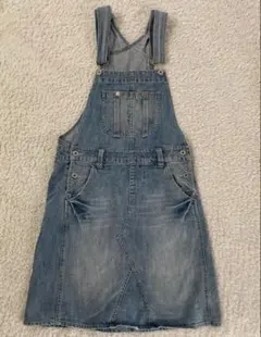 デニムサロペット ダメージ加工デニムジャンバースカート ライトブルー