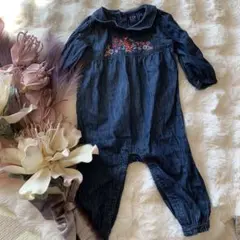 ❤️GAP DENIMギャップ❤️刺繍デニムロンパース 長袖オールインワン刺繍美品