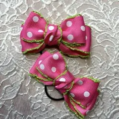 リボンヘアゴム ピンク 水玉模様