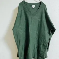 美品 長袖ニット Vネック プルオーバー 【S】グリーン ゆったりサイズ 希少