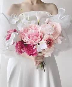 アーティフィシャルフラワーブーケ　ピンク　前撮り　結婚式　ウェディング