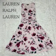 ローレンラルフローレン フラワープリント ノースリーブワンピース　ベルト付き