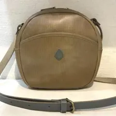 【美品】CLEDRAN ストライプレザー ラウンドショルダー　グレージュ