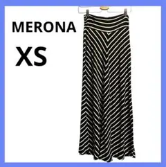 MERONA【XS/TP】ブラックホワイトストライプ フレアスカート