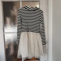 ストライプ長袖ワンピース（チュールスカート付き）130