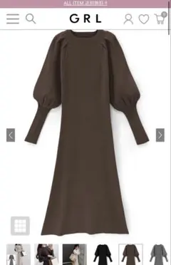 ボリュームスリーブリブニットフレアワンピース