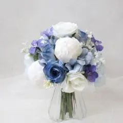 ウェディングブーケ ラウンドブーケ 青 造花ブーケ アーティフィシャルフラワー