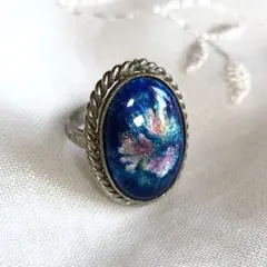絵画のようなヴィンテージリング アンティークレトロ シルバー 七宝焼 美品芸術①