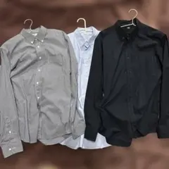 UNIQLO長袖シャツＬ3着セット美品！ユニクロ綿シャツ黒、水色、紺チェック
