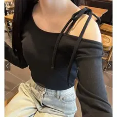 リボンワンショルテレコリブトップス[gn310]