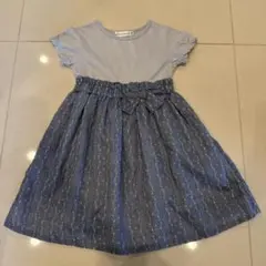 半袖ワンピース グレーと青のストライプ