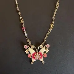 ANNA SUI 蝶 花 ネックレス ピンク ゴールド