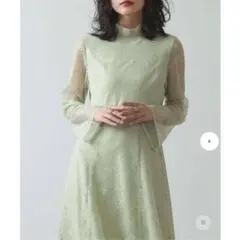 カナ ワンピースドレス kana M グリーン 総レース 花柄 ベルスリーブ