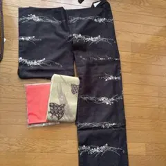 着付け練習用⭐︎黒色花柄小紋着物 帯のおまけ付き