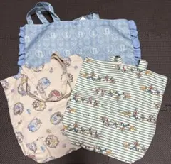 トートバッグ 3点セット フリル付き水色　ディズニーキャラ