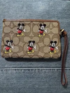 COACH コインケース・ポーチ・リストレット　ブラウン×ミッキー