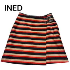 美品‼️INED イネド 巻きスカート ラップスカート ボーダー レザーベルト付