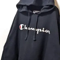 チャンピオン ロゴ スウェットパーカー ブラック 黒 L英字 古着