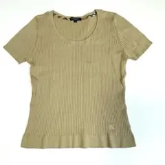 美品✨バーバリーロンドン　リブ半袖Tシャツ　ニット　ノバチェック　ベージュ　M