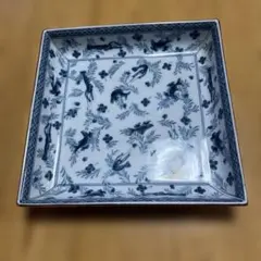 橘吉 染付 角皿 魚文様 四角皿