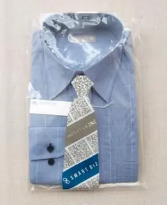 S37-80 ブルーチェック 形態安定 長袖ワイシャツ