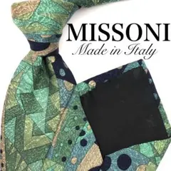 【極美品】MISSONI ネクタイ 総柄 幾何学模様 グリーン ネイビー