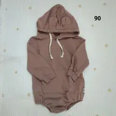 【美品】クマ耳フード付きロンパース