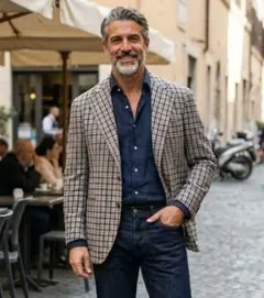 ★アルフォンソシリカ メンズテーラードジャケット 毛 絹 麻 本切羽 46