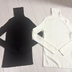 UNIQLO メリノリブタートルネックセーター　ホワイト・ブラウンM 2点