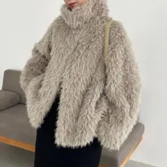 【新品未使用】MIXファースタンドカラーコート ベージュ