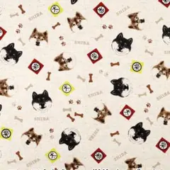 生地　綿麻キャンバス　柴犬　生成り　コットンこばやし　約110×167㎝