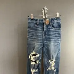アメリカンイーグル　ダメージ加工 スキニーデニム ブルー