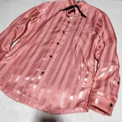 希少【 メンズ ティノラス 】✦ サテン 長袖 チェーン ドレス シャツ ピンクのサムネイル