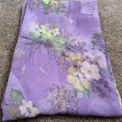 昭和レトロ　透け感有り　花柄 ラベンダー紫色 生地　約110×130cm