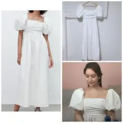 新品タグ付き ZARA ザラ S ホワイト ドレープポプリンワンピース