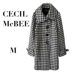 セシルマクビー コート 千鳥柄 M 白黒　小顔　大きめ襟　ウール混　カジュアル