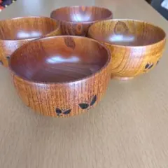 木製汁椀 蝶のモチーフ 4個セット