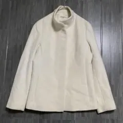 組曲　アンゴラ混 バンドカラー 比翼ボタン ウールコート　アイボリー　3 / L