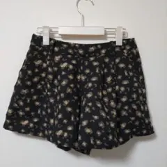 レオパード柄　黒キュロットＬ ウエストゴム　ヒョウ柄 Y2K ハーフパンツ